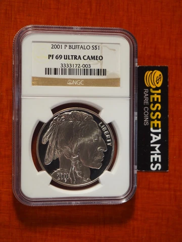2001 P PROOF SILVER BUFFALO COMMEMORATIVE DOLLAR NGC PF69 ULTRA CAMEO BROWN LABL Cover