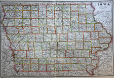 Old Vintage 1913 Cram's Atlas Map ~ IOWA ~ Free S&H