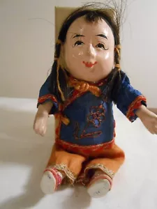 Antique Vintage COMPOSITION CHINESE Doll Silk Embroidered Clothes Outfit 5 1/2" - Picture 1 of 7