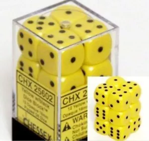 Chessex Dice d6 Sets Opaque Yellow w/ Black 16mm Six Sided Die 12 CHX 25602 - Picture 1 of 1