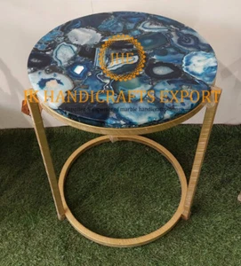 24" White Marble Natural Agate Inlay Coffee Side table top Heritage Design - Picture 1 of 3