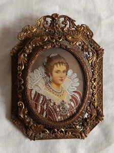 Anfang 900 - Signierte Miniatur mit edlem filigranem Messingrahmen - Bild 1 von 9