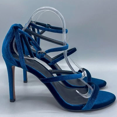 Tacones Banana Republic con Tirantes Talla 10 Azul Terciopelo Stiletto Noche Glam Fiesta Foto 1 de 4