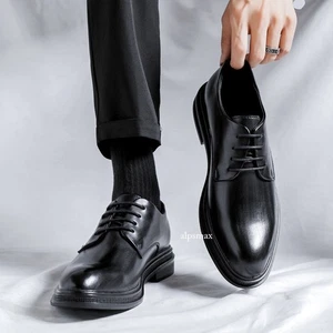 Men Leather Shoes Summer Business Formal Black Leather Pointed Toe Wedding Shoes - Picture 1 of 26