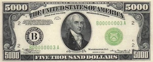 USA / NYC , NY. $5000 Series of 1934 Facsimile Uncirculated Banknote ZD 13 - Picture 1 of 2