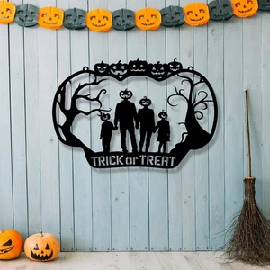 Trick Or Treat Halloween Metal Wall Art Family Sign Home Deco Garden Best Gift - Picture 1 of 8