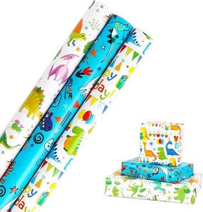Dinosaur Wrapping Paper Roll 3 Rolls 43cmx3M Gift Wrapping Paper Dinosaur Birth - Picture 1 of 7
