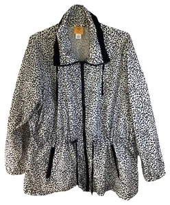 Ruby Rd Sz 2x Textured Leopard Print Full Zip Parka Drawstring Accents Pockets - Picture 1 of 8