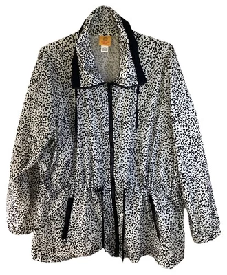 Ruby Rd Sz 2x Textured Leopard Print Full Zip Parka Drawstring Accents Pockets - Image 1 of 4