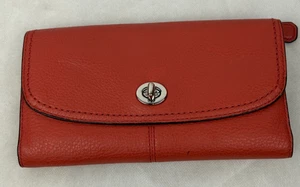 Coach Tri-fold Red Leather Checkbook Clasp Wallet - Picture 1 of 7