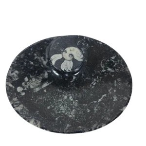 Fossil Marble Stone Ashtray Trinket Dish Ammonite Fossil Inlay Home Decor - Picture 1 of 6