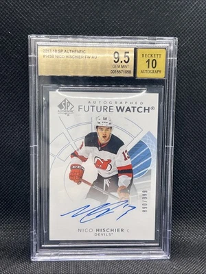 2017-18 UD #/999 SP Authentic Future Watch Auto Nico Hischier BGS 9.5 Gem Mint - Image 1 of 2