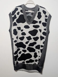 Saint Geraldine Moo Print Pullover Weste Damen L schwarz weiß Strick Oversize  - Bild 1 von 10