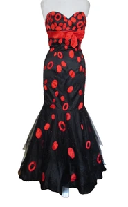 Night Moves Black Red Strapless Mermaid Prom Dress Tulle Satin Beaded XS/S - Picture 1 of 8