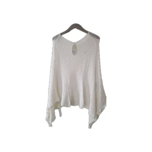 Ladies Poncho Plain Stretch Lace Fish Net Bali Crochet Batwing One Size Ivory 31 - Picture 1 of 2