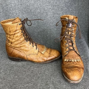 Stivali vintage Justin Western Kiltie da uomo 11,5 D in pelle marrone stringati Roper 514 USA - Foto 1 di 22