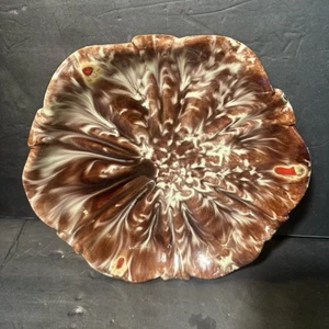 Vtg 1970s German Drip Glaze Pottery Footed Console Bowl Platter 11” Art Deco - Picture 1 of 13
