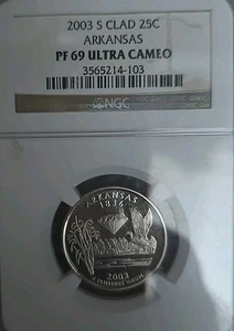 2003-S Clad Arkansas Statehood Washington Quarter NGC PF69 Ultra Cameo Coin  - Picture 1 of 5