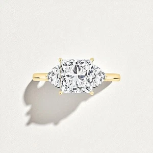 14K Yellow Gold 2.60 Ct IGI Certified Lab Grown Diamond Ring Princess & Trillion - Picture 1 of 13