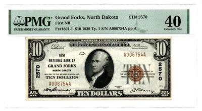 Grand Forks, ND - 1929 Ty. 1 First National Bank Ch. # 2570 PMG EF 40 - Image 1 of 2