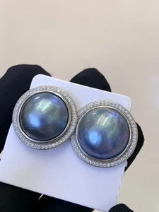 14-15 mm natural blue south sea pearl earrings - Picture 1 of 5