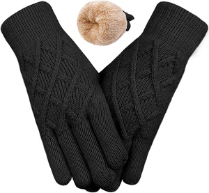 Winter Wool Gloves for Women Men Warm Touch Screen Fleece Lined Elastic Black - Picture 1 of 12