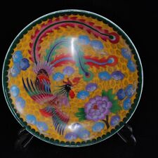 8.6" China Old Hand painting Qianlong mark yellow Filature Enamel Phoenix plate 