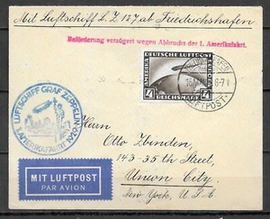 Zeppelinbrief der 1. Amerikafahrt von 1929 mit Mi. 424 - Bild 1 von 1