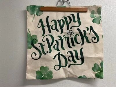 FUNDA ALMOHADA DÍA ST PATRICKS NUEVA SIN ETIQUETAS 17" CIERRE CREMALLERA CUADRADA BEIGE VERDE TRÉBOLS Foto 1 de 4