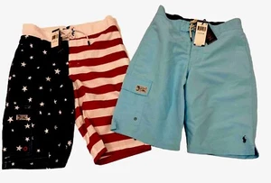 NWT Boy's RALPH LAUREN American Flag & Solid Blue Swim Trunks size L(14-16) - Picture 1 of 3