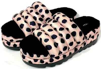 Sandálias chinelos UGG Puft Maxi plataforma deslizante estampa de chita rosa feminina EUA 9 NOVAS - Imagem 1 de 4