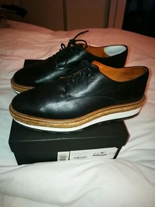 Whistles Black Leather Rex Espadrille Wedge Shoe 7/40 - Picture 1 of 7