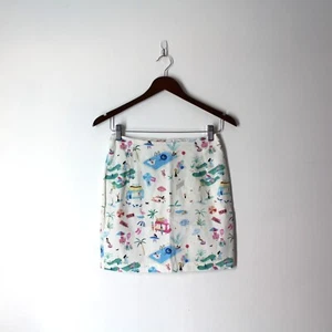 Love, Lilly size 00 Mini a-line skirt white summer fun beach scene print cotton - Picture 1 of 11