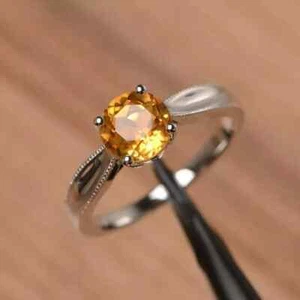2Ct Round Cut Lab Created Citrine Women's Engagement Ring 14K White Gold Plated - Picture 1 of 6