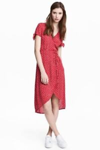 H&M Red & White Polka Dot Wrap Dress UK 12 / 14 - EU 40 / 42