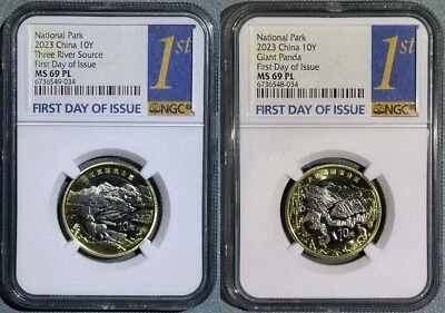 China 2023 10 Y Yuan Bimetal Coin NGC MS 69 PL 1st Day Issue National Park Panda - Image 1 of 2