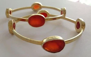 Striking Bracelets Sterling Silver with 18K Vermeil Burnt Orange Carnelian - Picture 1 of 5