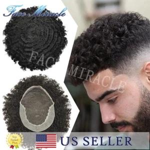 Lace Front Afro Toupee for Black Men Kinky Curly Human Hair Piece Hair Systems - Picture 1 of 31