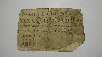 1754 Thirty Shillings North Carolina NC Colonial Currency Note Bill! RARE 30s - Image 1 of 2