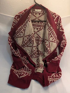 Aztec Print Open Front Knit Cardigan Staring At Stars Size Medium Red Tan - Picture 1 of 5