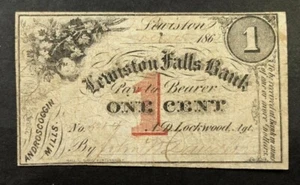 1 Cent Androscoggin Mills at Lewiston Falls Bank ME Undated (I assume 1862-3) - Picture 1 of 2