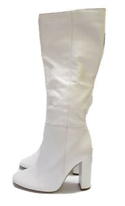C/468# Mango Women's White Leather High-Leg Boots SIZE EU 37 