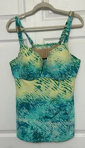 Canotta da bagno Tankini di Cacique taglia 42D colore teal/giallo/blu/bianco - Foto 1 di 4