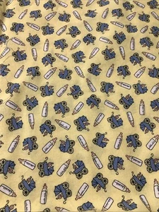 Baby Stroller & Bottles Yellow Background Cotton Fabric - Robert Kaufman 1 Yard - Picture 1 of 5