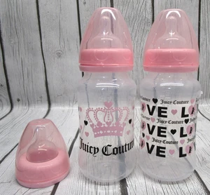 New Juicy Couture 2 Pink Baby Bottle Gift Set 11 oz Love & Crown - NWOB - Picture 1 of 4