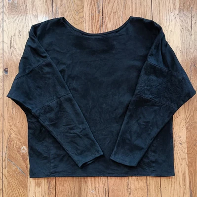 Char, Pull Over Black Leather Suede Shirt Women’s Size Large - Photo 1/4
