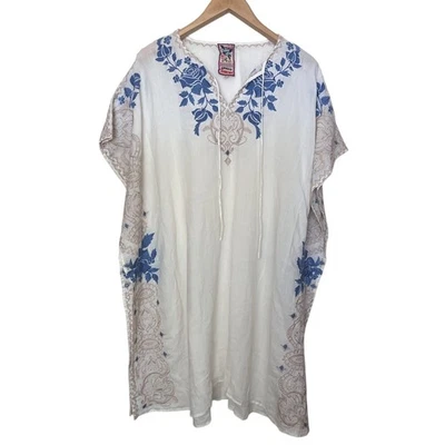 Johnny Was 3J Workshop White Blue Beige Embroidered Kaftan Dress Size Medium - Image 1 of 4