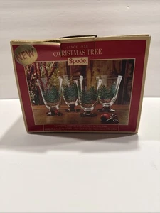 Spode Christmas Tree Glasses All Purpose Red Footed Base 18 oz 6" Set of 4 Box - Picture 1 of 5