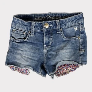 Justice Premium Blue Denim Jean Shorts 10S Zipper Pockets - Picture 1 of 7