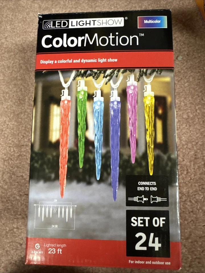 Gemmy ColorMotion Multi-Color LED Icicle Christmas Light Set 24-Lights 23ft